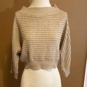 Aakaa Cropped Ribbed Boatneck Sweater in Taupe